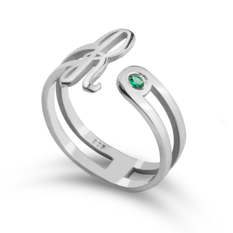 Birthstone Open Ring With Initial