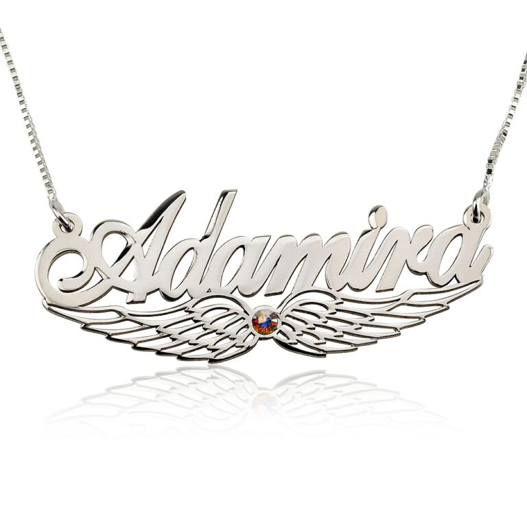 Angel Wing Birthstone Name Necklace