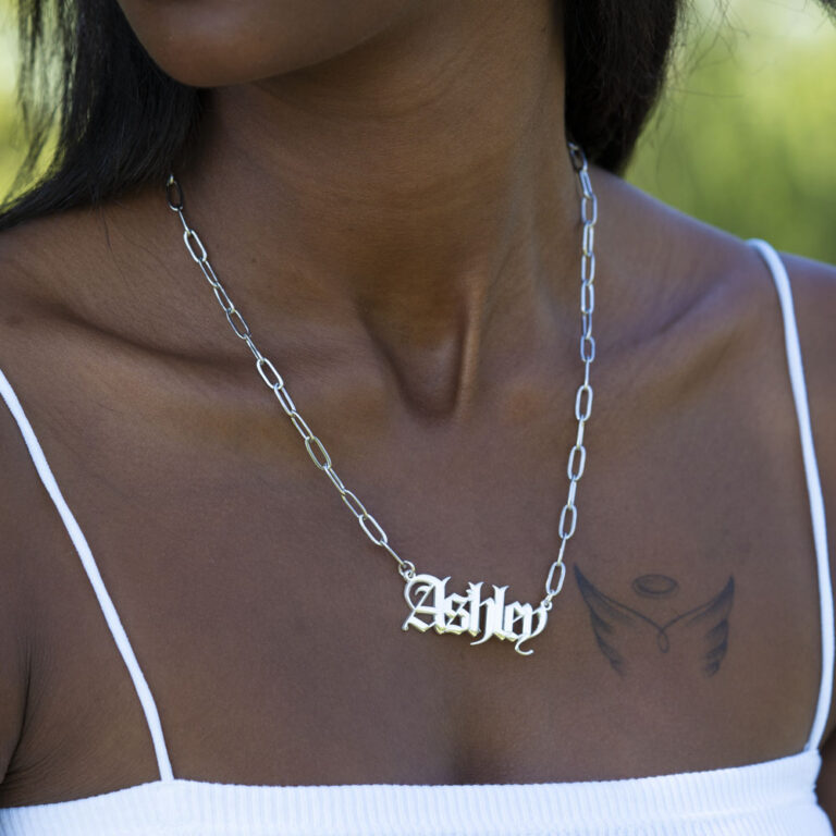 Paperclip Chain Old English Name Necklace