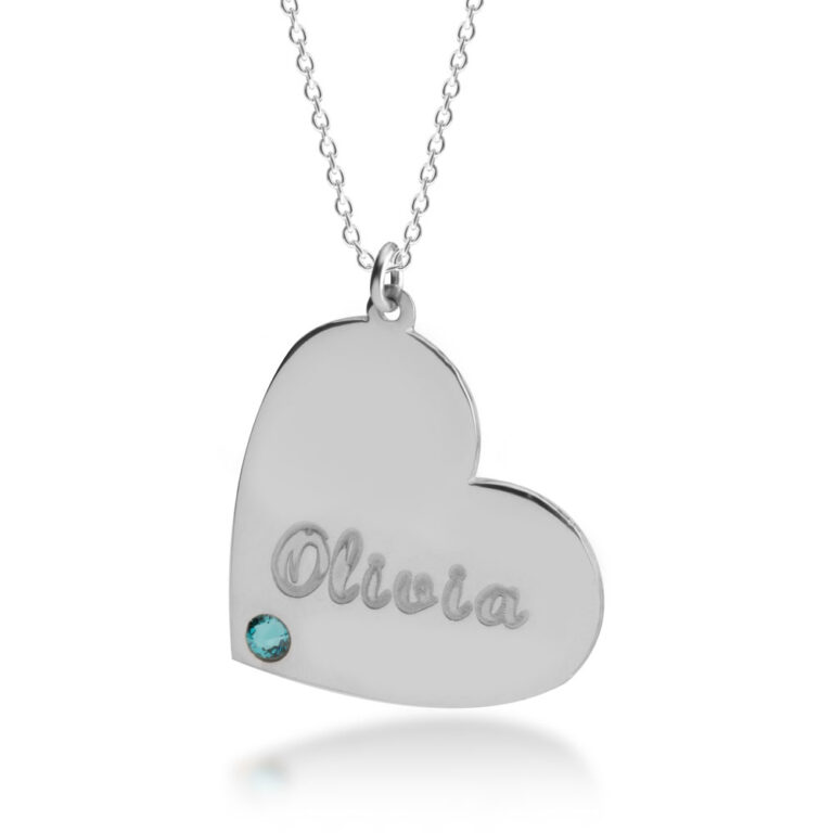 Heart Name Necklace Personalized with Birthstone