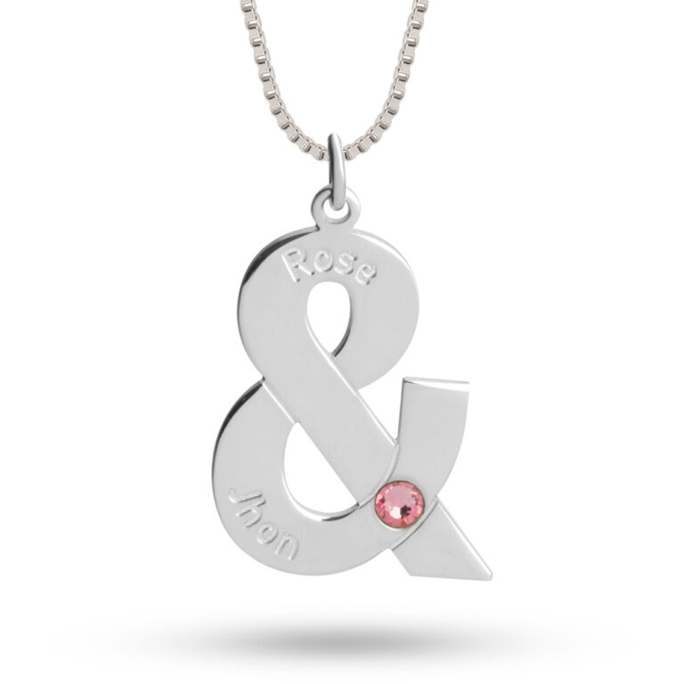 Ampersand Couples Necklace With Names and Birthstone