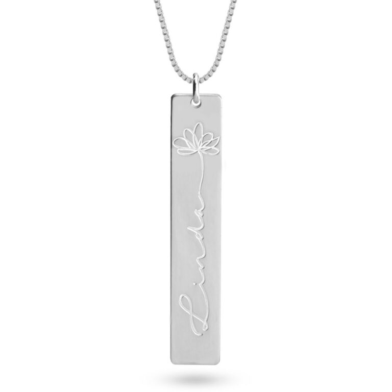 Engraved Name Necklace With Flower