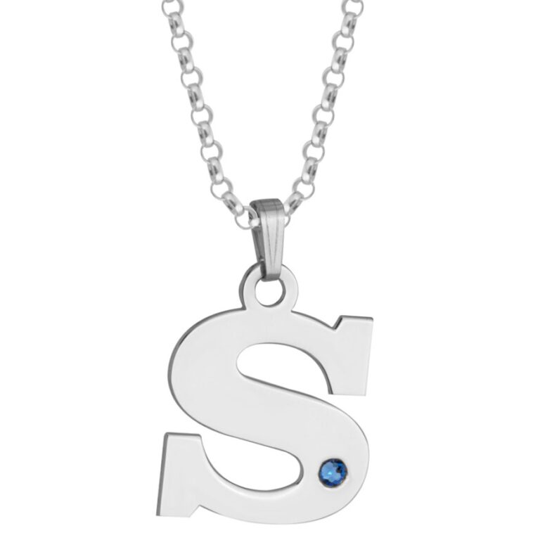 Large Initial Necklace with Birthstone